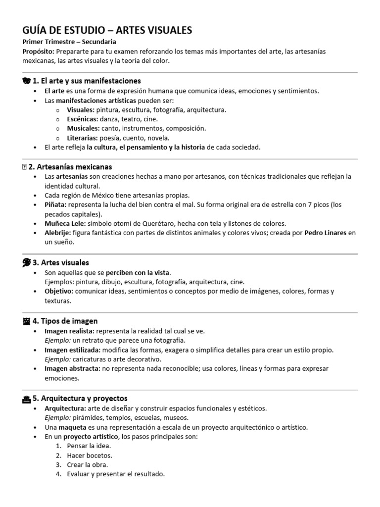 Guía de Estudio: Artes Visuales Secundaria | PDF | Color | Imagen