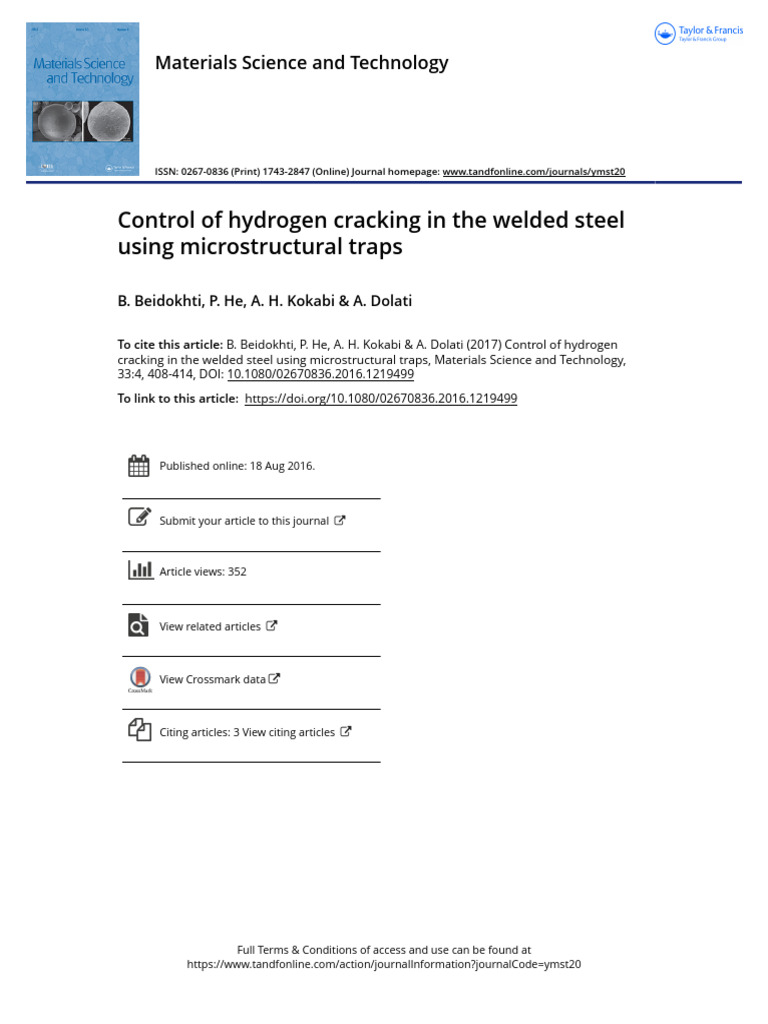 Control of Hydrogen Cracking in Steel | PDF | Steel | Heat Treating