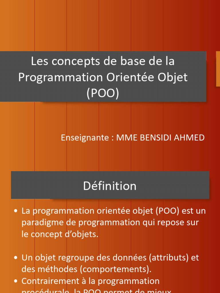 1 - Les Concepts de Base de La POO | PDF | Programmation orientée objet ...