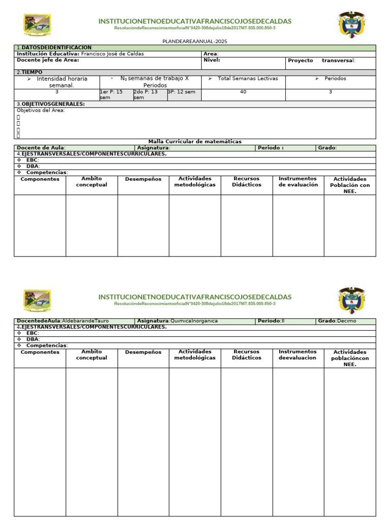 Plan Anual 2025 - Institución Educativa Caldas | PDF | Aprendizaje ...