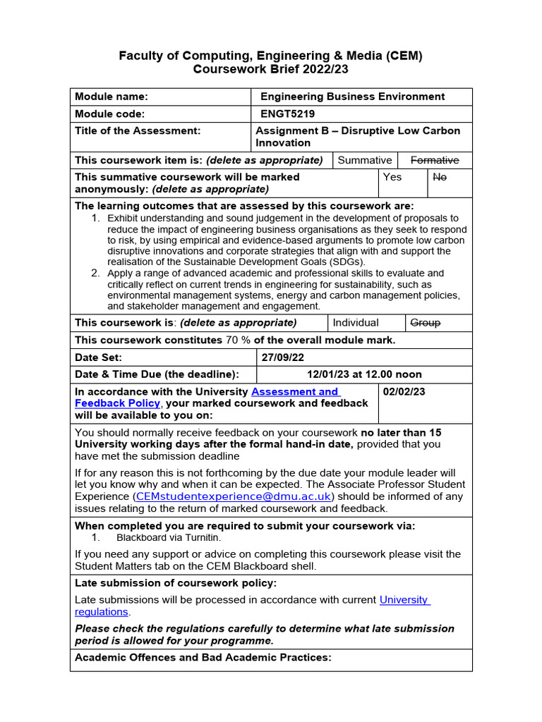 ENGT5219 Coursework B Brief Template 2022-23 | PDF | Innovation ...