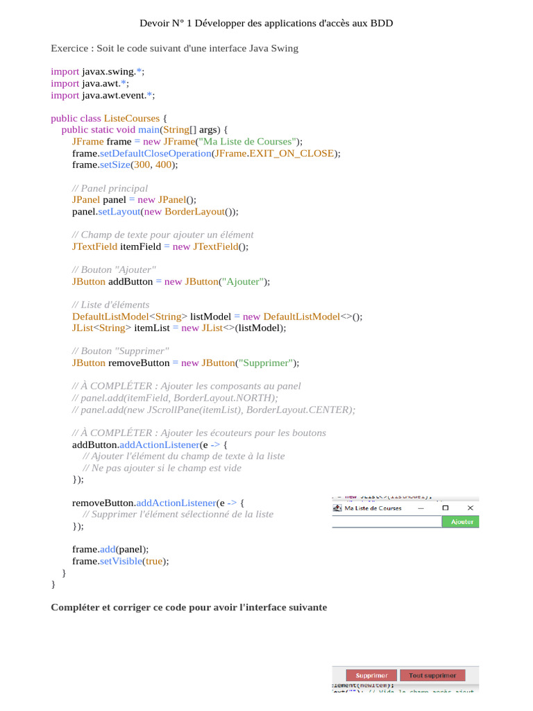 Interface Java Swing pour Liste de Courses | PDF