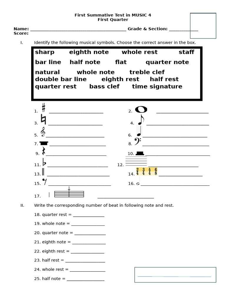 First Summative Test in MUSIC 4 | PDF | Clef | Chess Openings