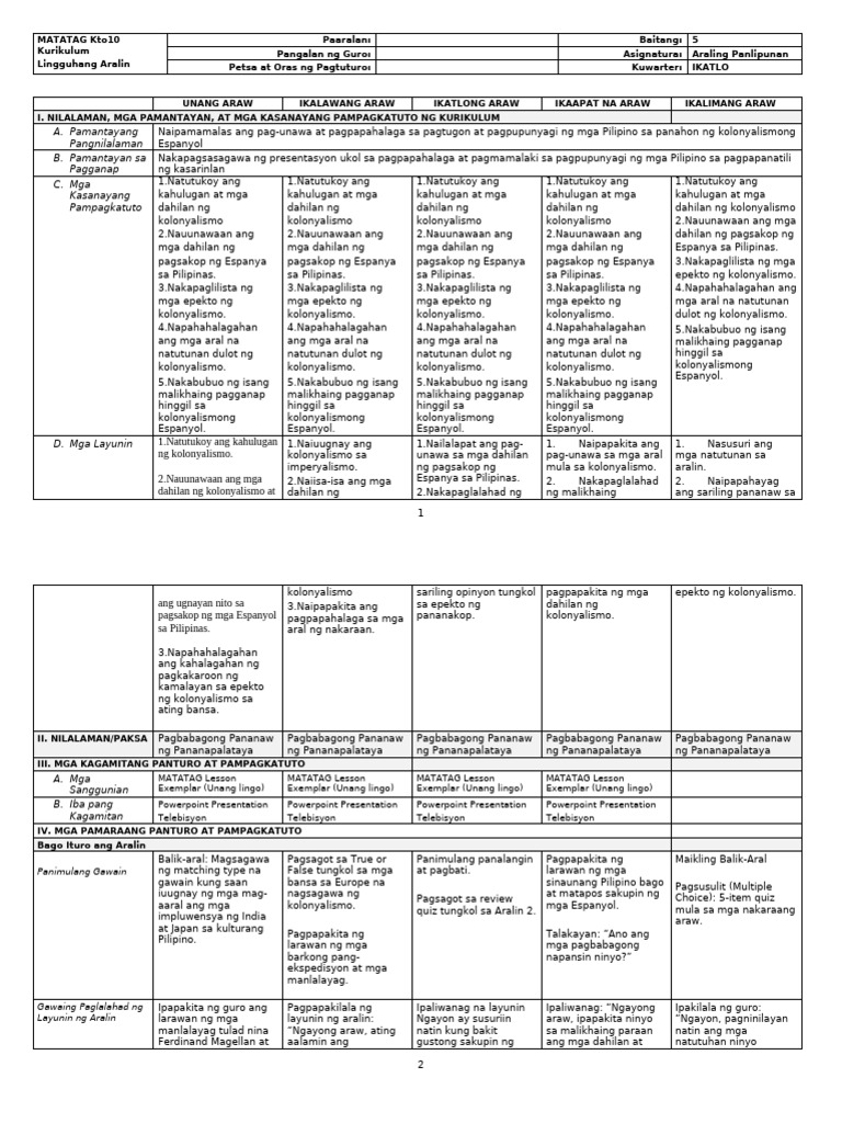 g5 AP DLL Week 1 Quarter3 Revised K To 12 | PDF