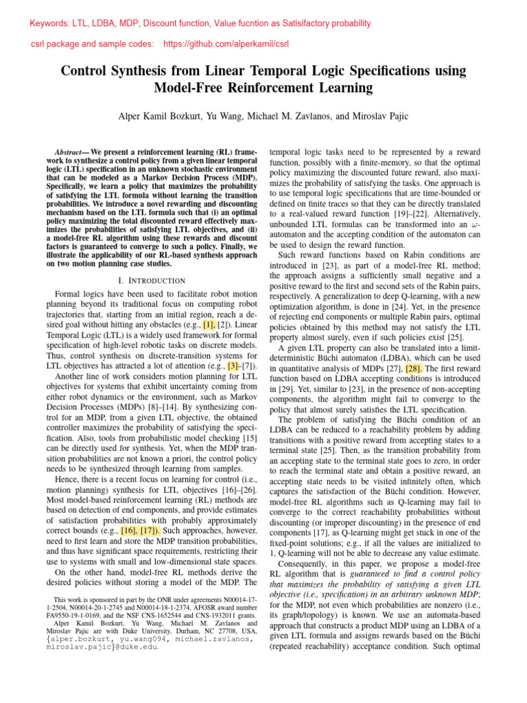Control Synthesis From LTL Using RL-comments | PDF | Applied ...