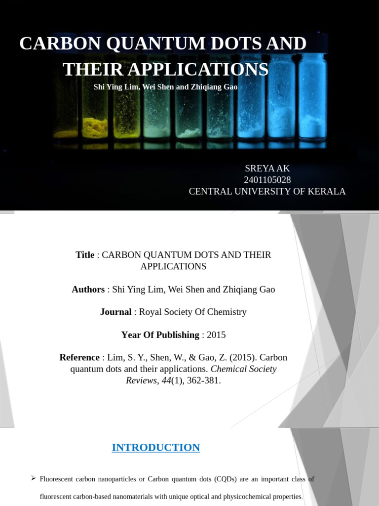 Carbon Quantum Dots: Properties & Uses | PDF | Physical Chemistry ...