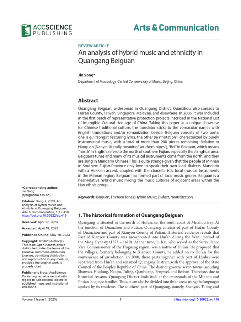 An Analysis of Hybrid Music and Ethnicity in Quangang Beiguan | PDF ...
