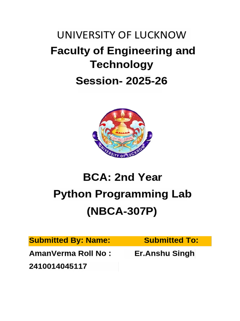 BCA 2nd Year Python Lab Report 2025-26 | PDF