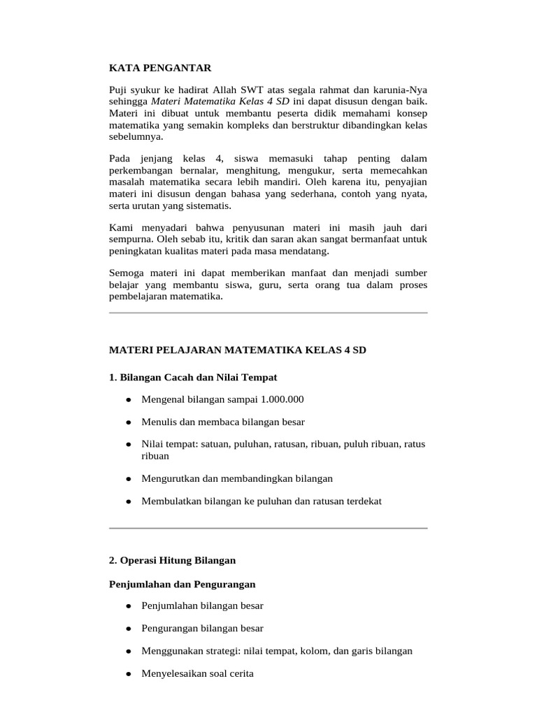 Materi Matematika Kelas 4 SD Lengkap | PDF