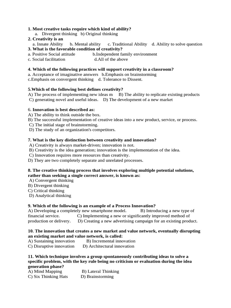 Creativity MCQ | PDF | Creativity | Innovation