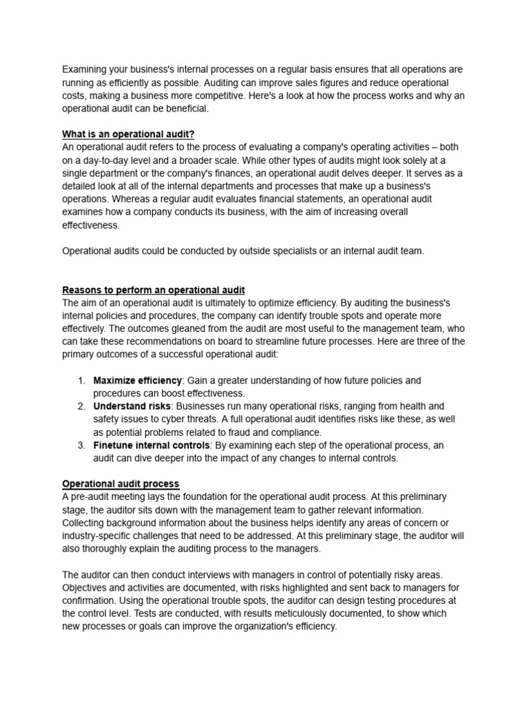 Benefits of Operational Audits Explained | PDF | Internal Control | Audit