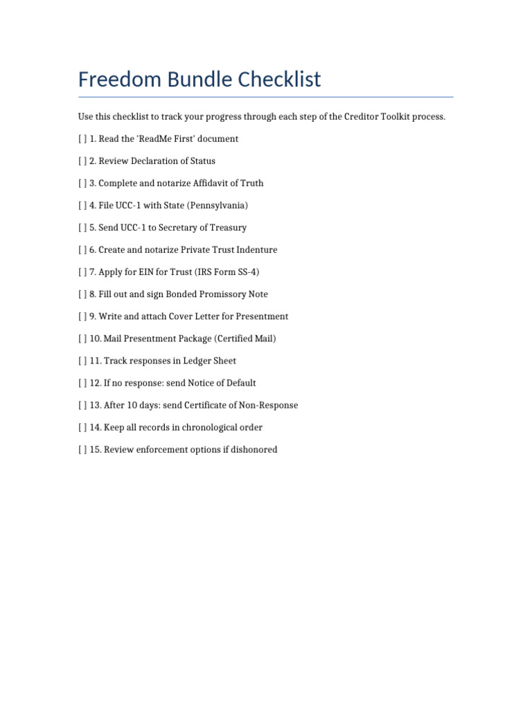 Freedom Bundle Checklist | PDF