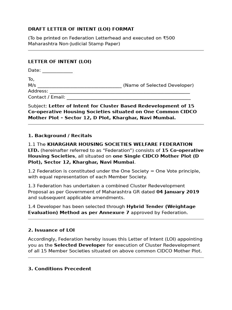 LOI Federation After Selection of Developer | PDF | Legal Documents ...
