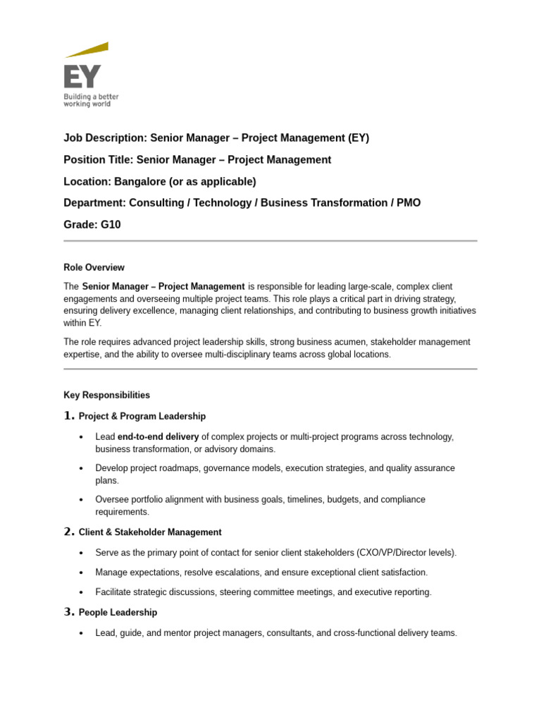 JD Sr Manager PM | PDF | Project Management | Leadership