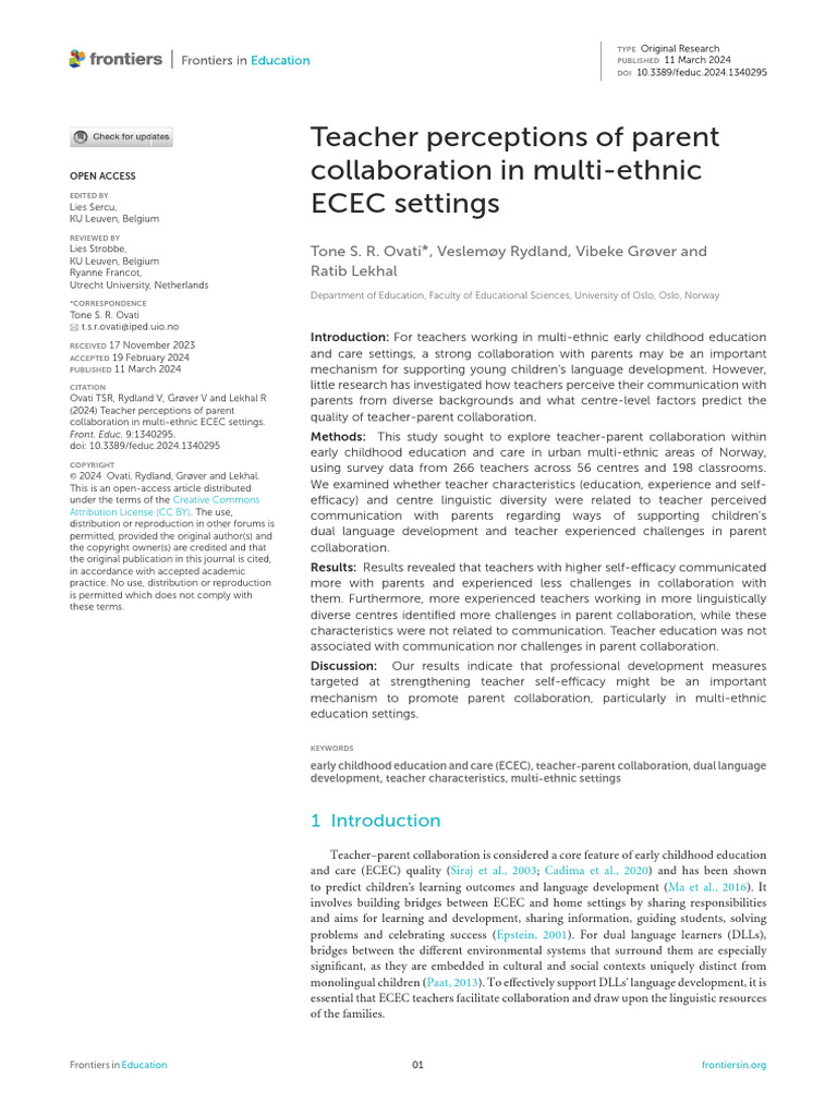 Teacher Perceptions of Parent Collaboration in Multi-Ethnic ECEC ...