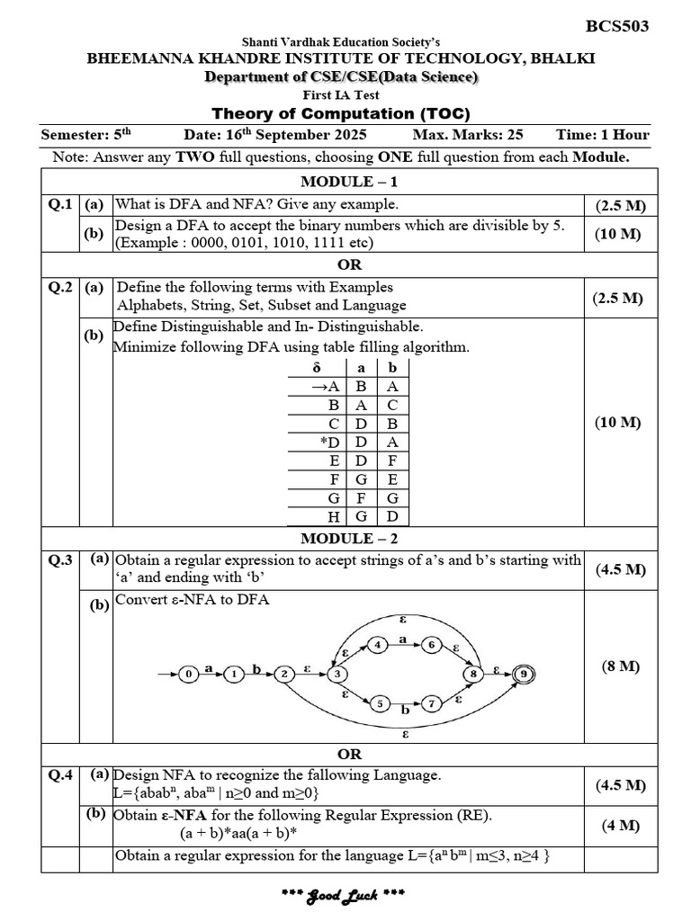 1 IA TOC Set 1 | PDF | Regular Expression | Computing