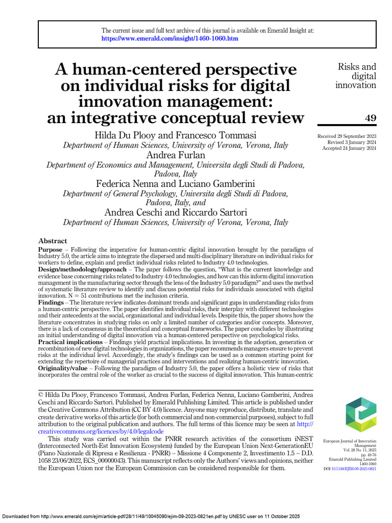 A Human-Centered Perspective On Individual Risks For Digital Innovation ...