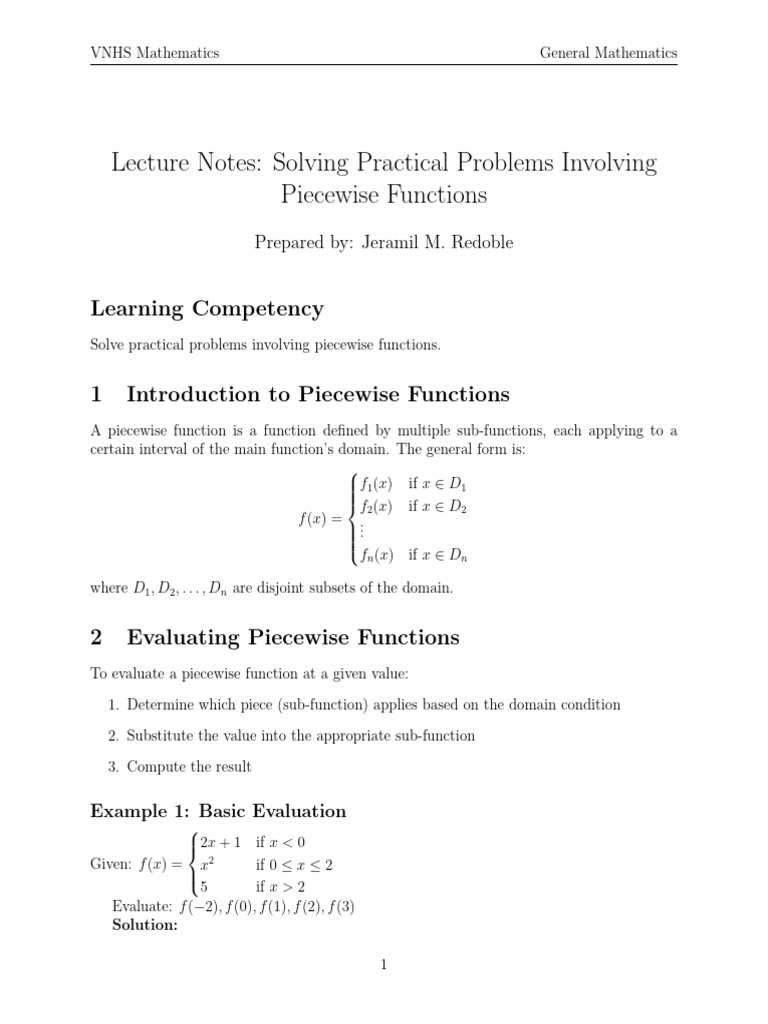 Solving Problems Involving Piecewise Function | PDF | Function ...