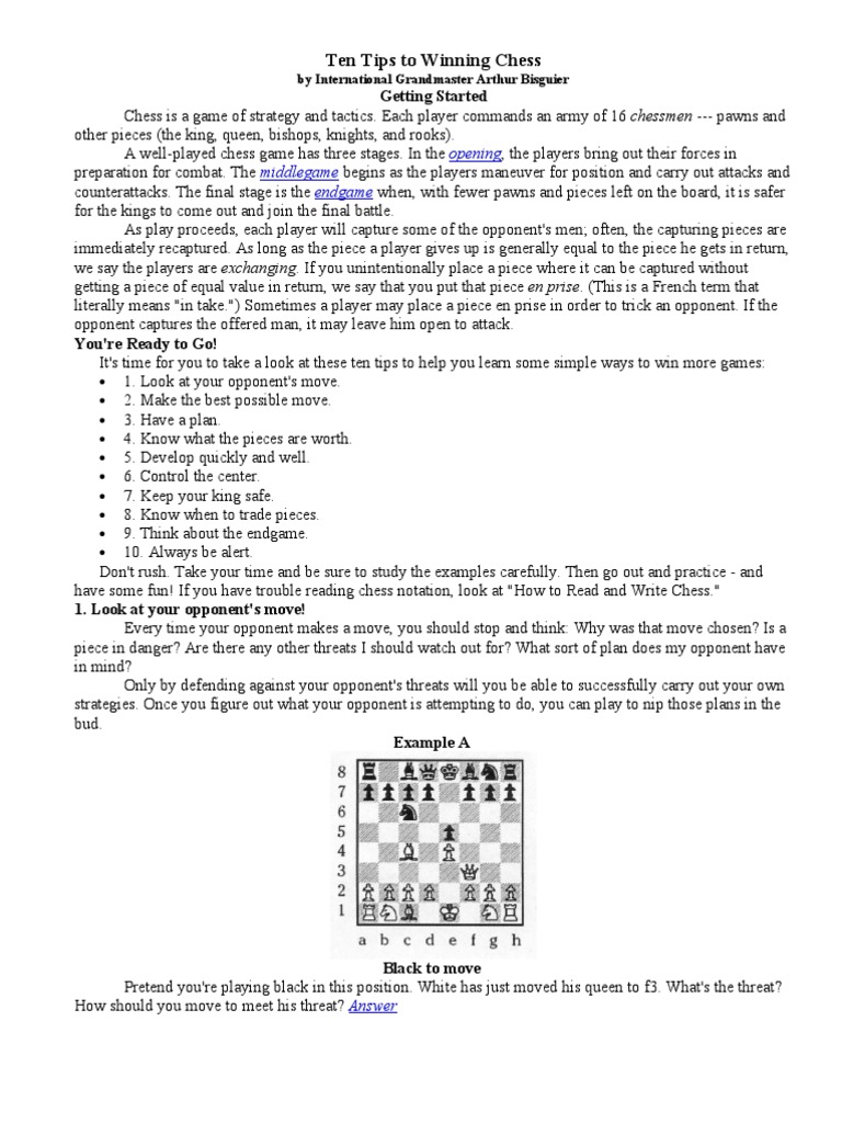 Ten Tips To Winning Chess | PDF | Chess Strategy | Board Games