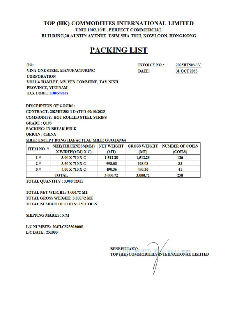 Packing List 1 | PDF