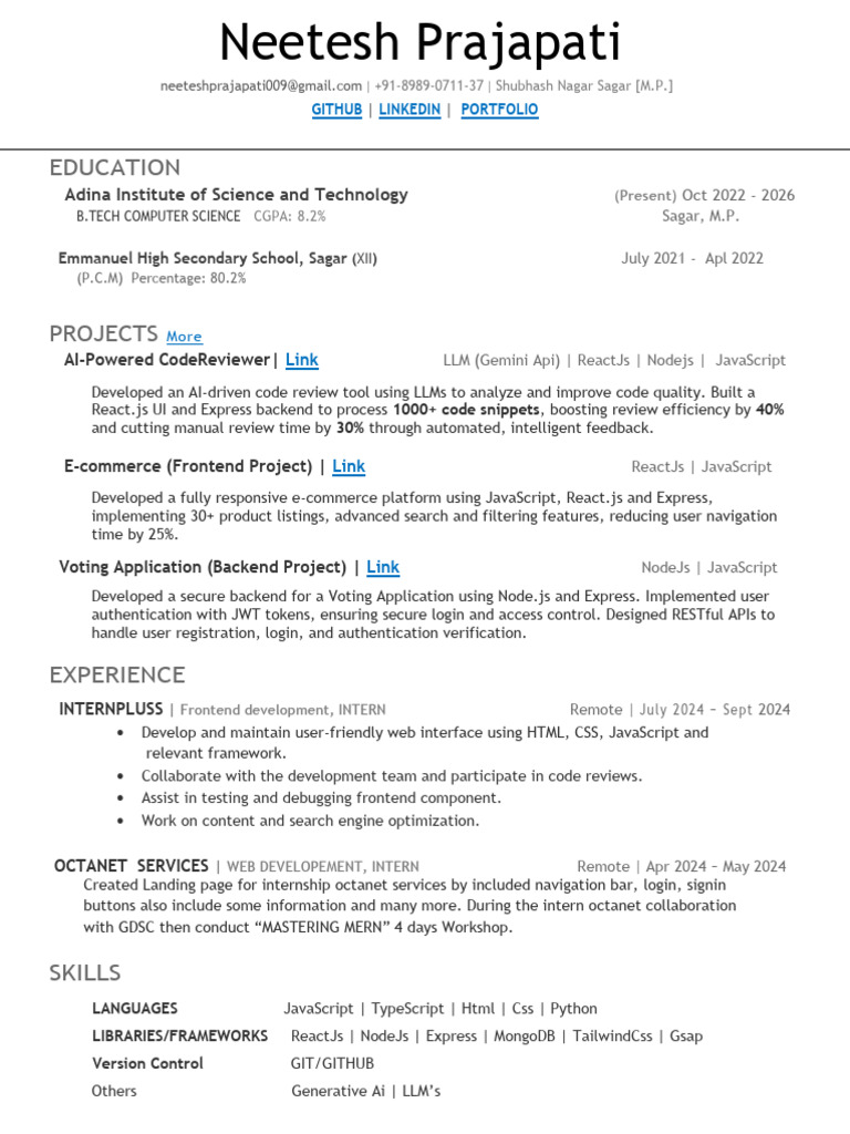 Neetesh Prajapati ResumeOrg | PDF | Java Script | Web Development