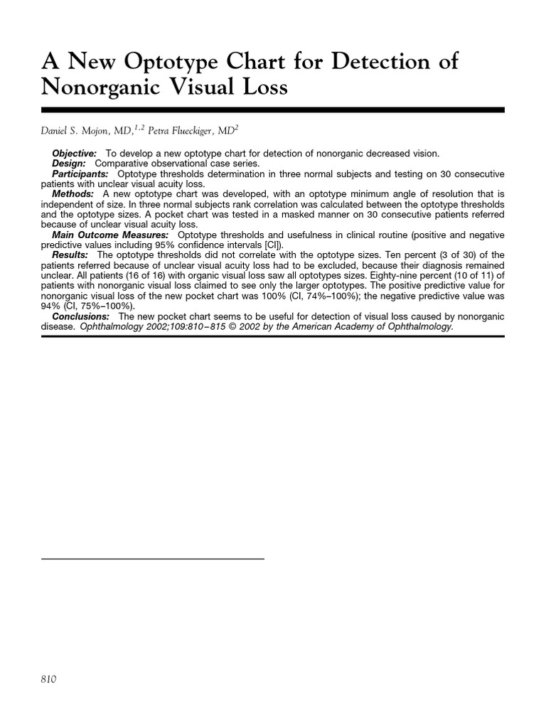New Optotype Chart for Nonorganic Visual Loss | PDF | Visual Acuity ...