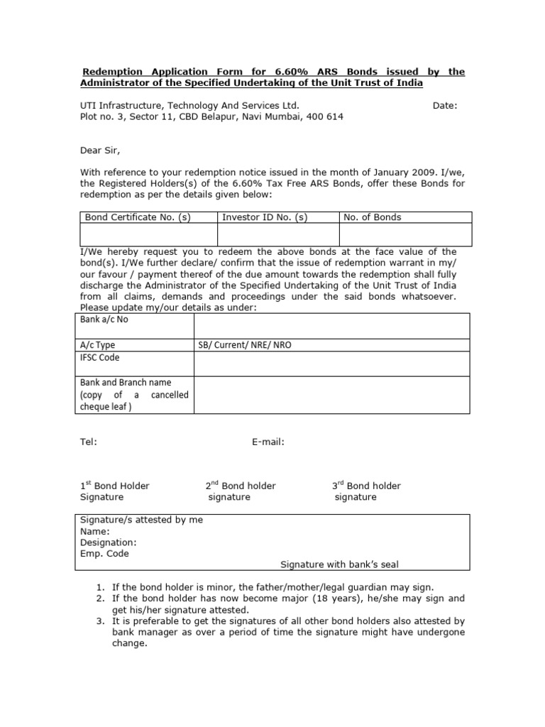 Redemption Form for 6.60% ARS Bonds | PDF