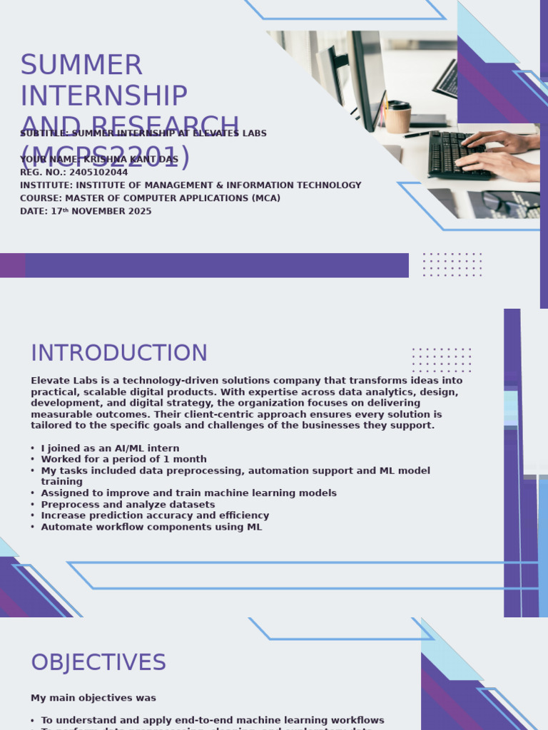 AI/ML Internship Experience at Elevate Labs PDF Machine Learning