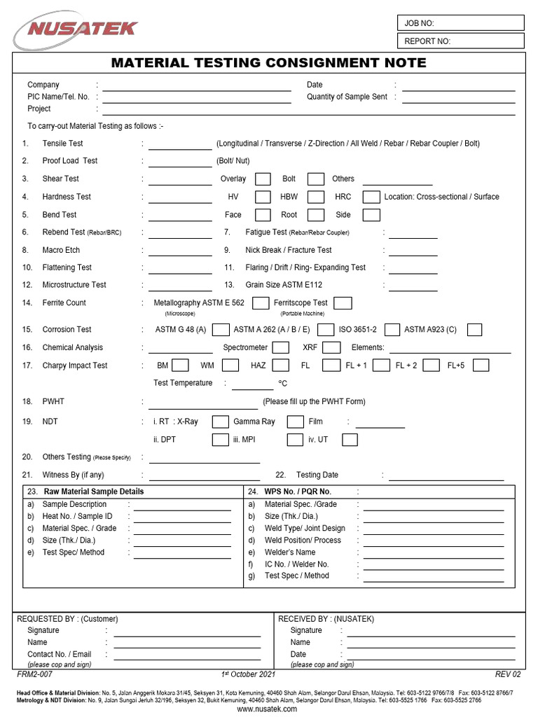 Material Testing Consignment Note | PDF | Screw | Applied And ...