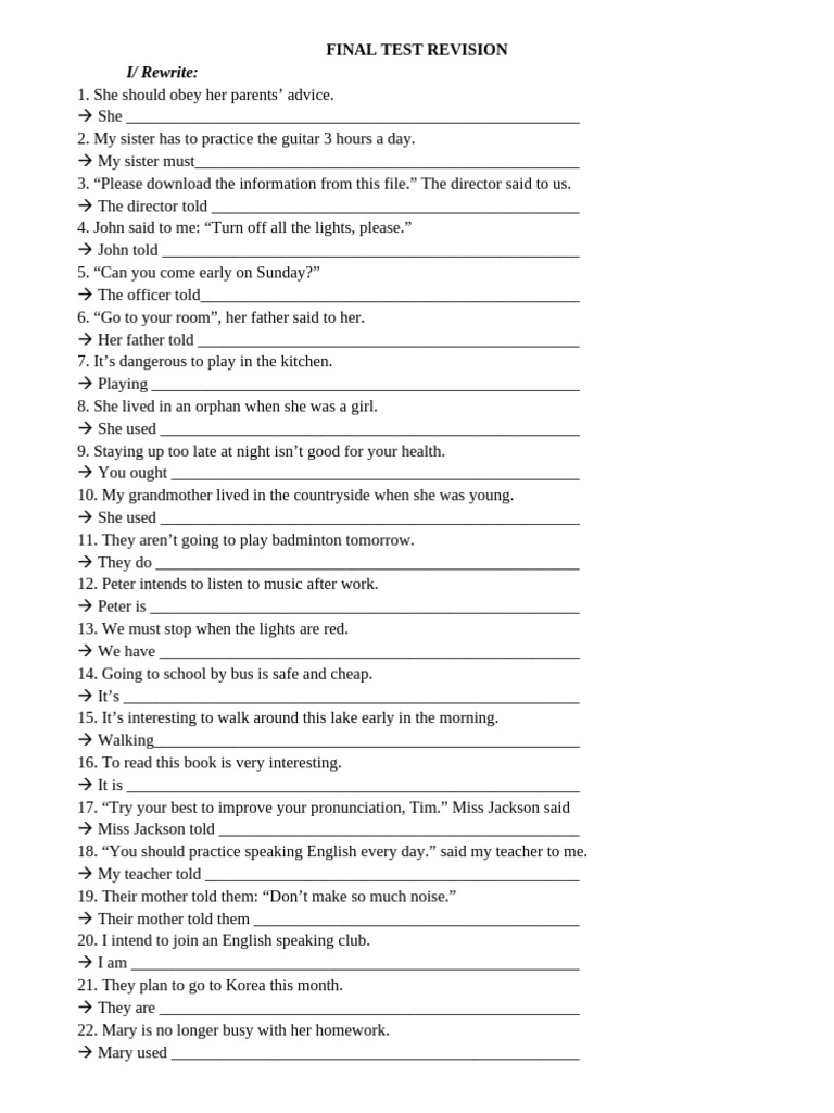 Final Test Revision | PDF