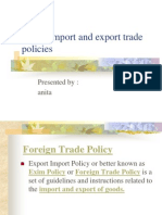 Indian Import and Export Trade Policies: Presented By: Anita