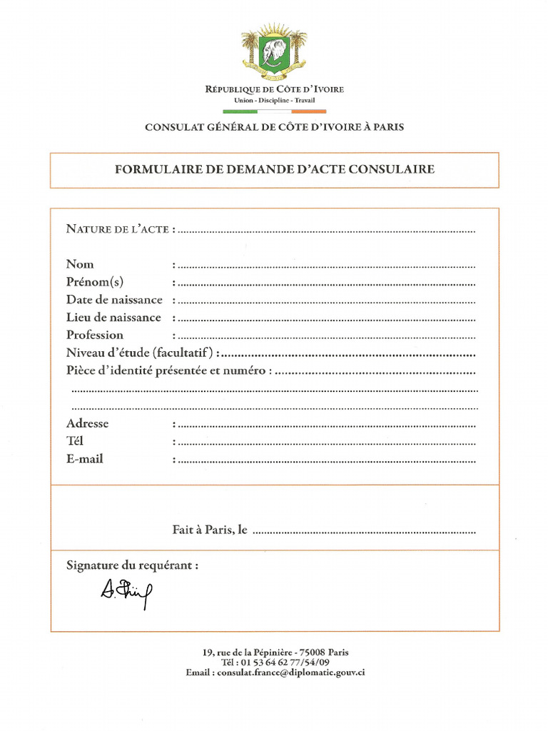 Formulaire de Demande Acte Consulaire | PDF