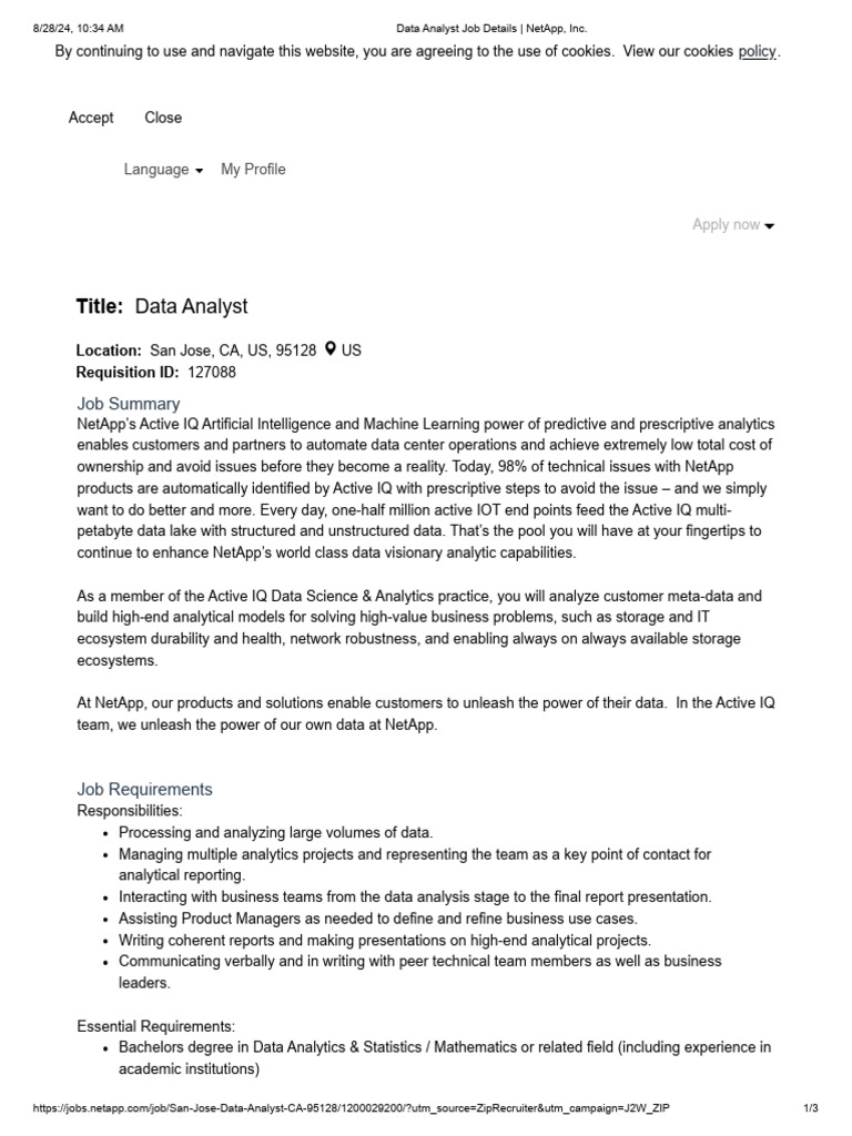 8-28-24 Data Analyst Job Details - NetApp, Inc | PDF | Analytics | Data ...