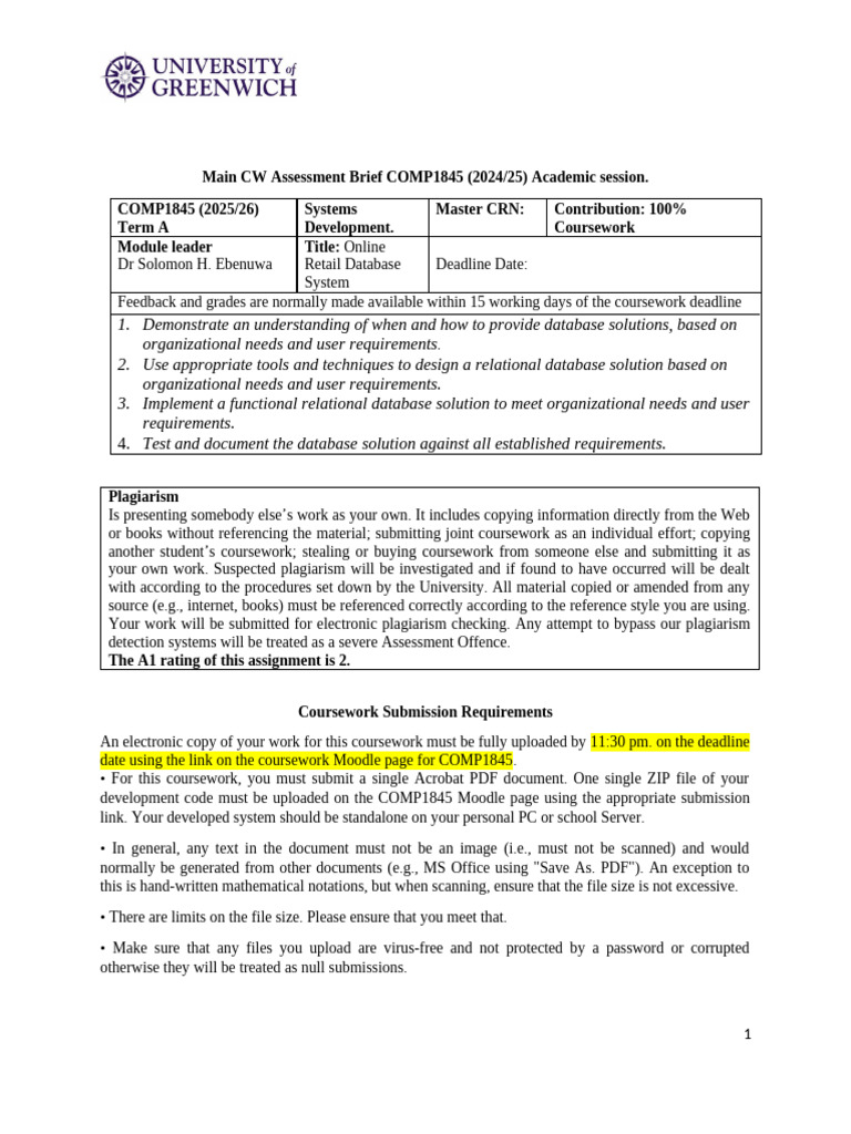 Online Retail Database System Assessment | PDF | Databases | Plagiarism