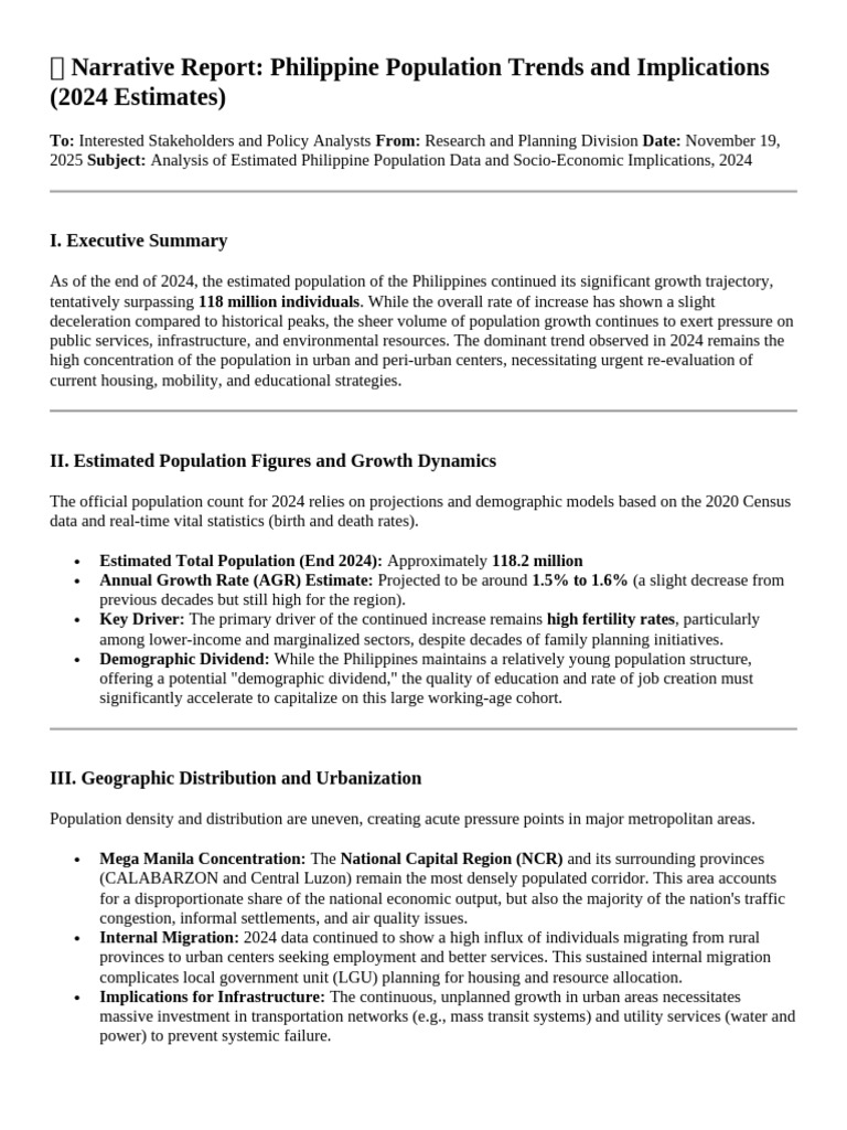 Philippine Population Trends 2024 Analysis | PDF | Infrastructure ...