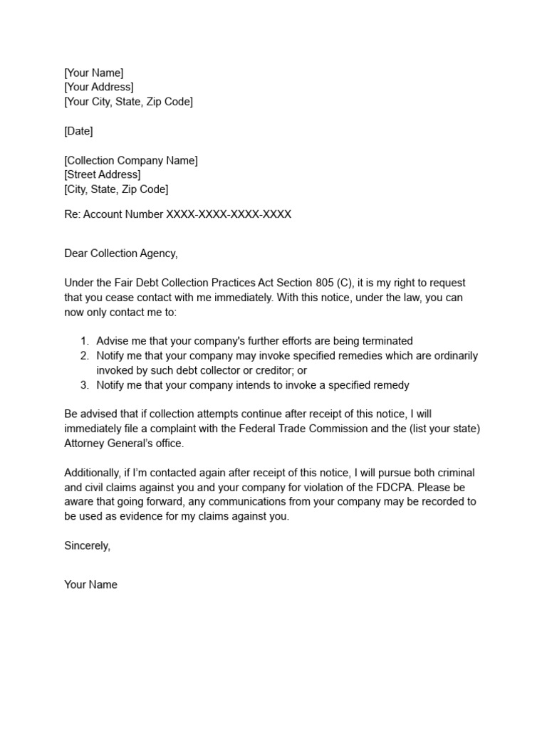 Collections Cease & Desist Letter | PDF