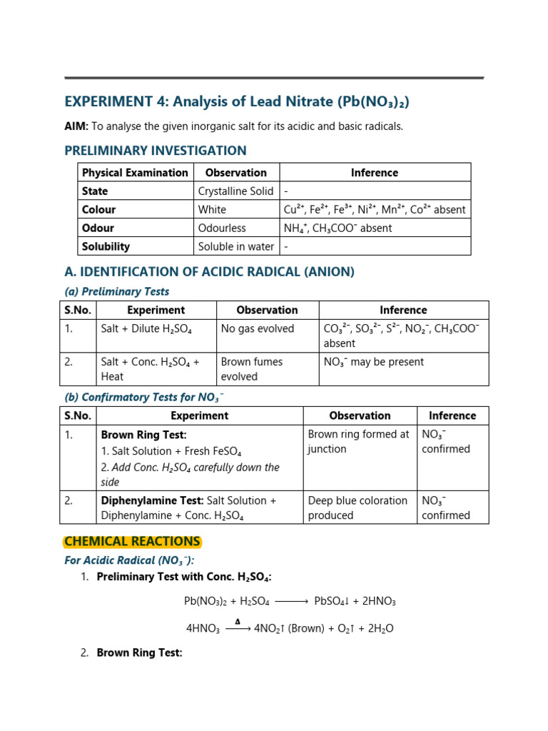 3.5 Analysis of Lead Nitrate | PDF | Salt (Chemistry) | Precipitation ...