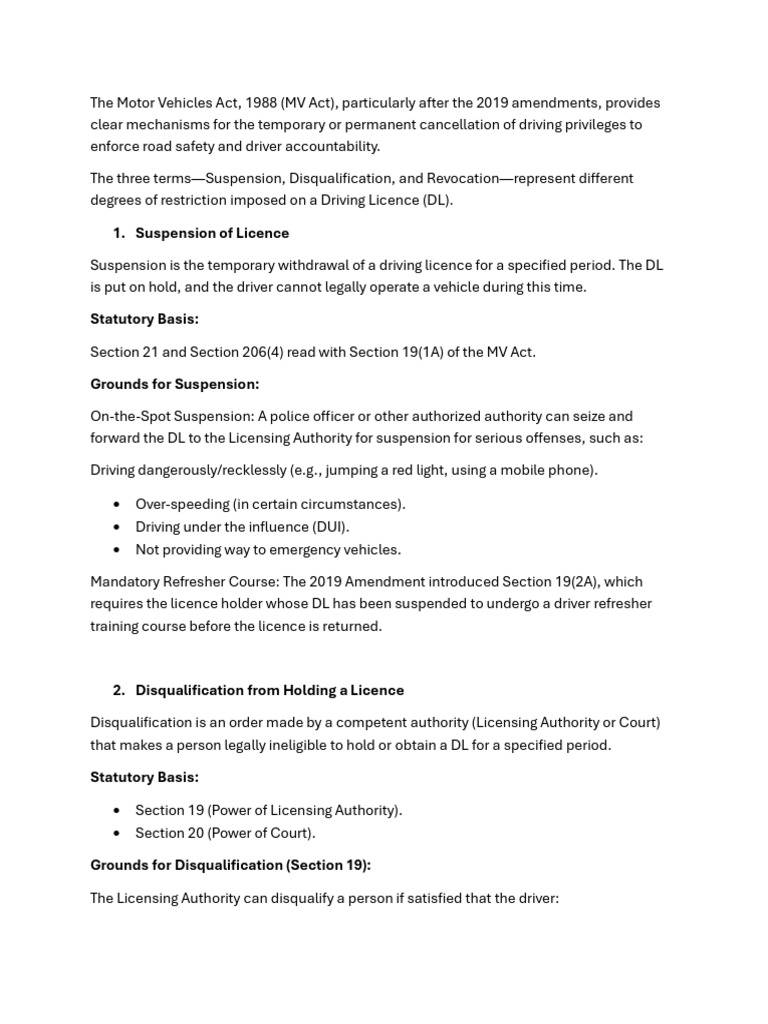 Suspension, Disqualification and Revocation of Licence | PDF | License ...