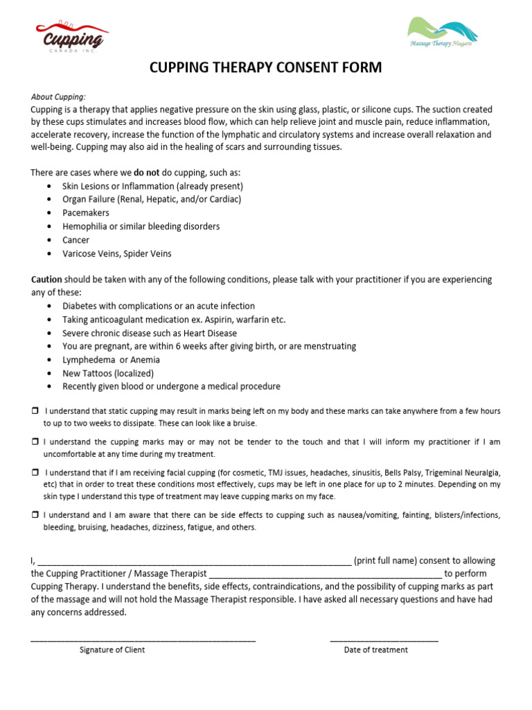 Cupping Therapy Consent Form | PDF | Massage | Headache