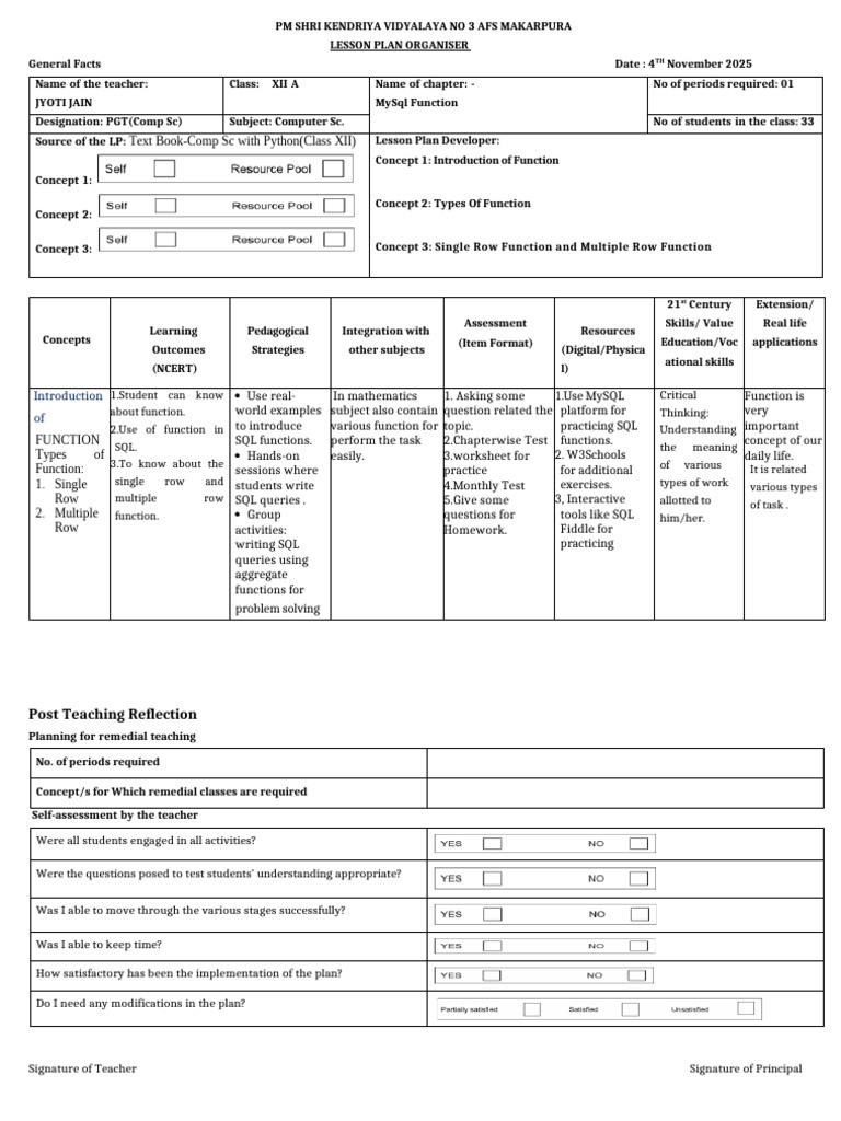 Lesson Plans for Computer Science Topics | PDF | Lesson Plan | Sql