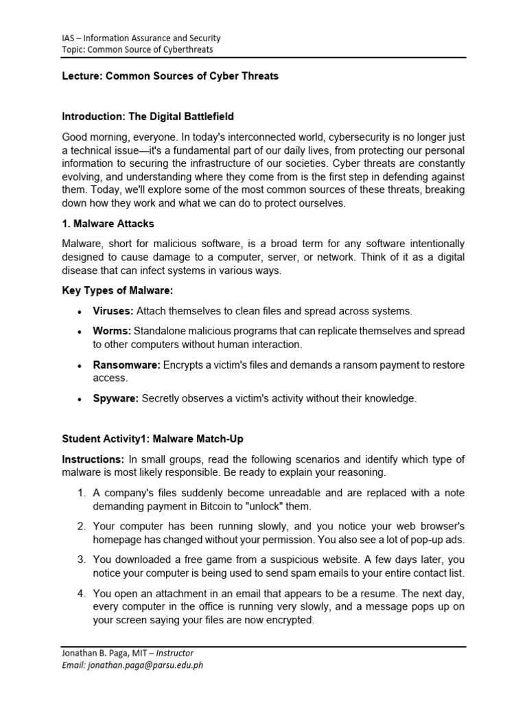 Common Cyber Threat Sources Explained | PDF | Denial Of Service Attack ...