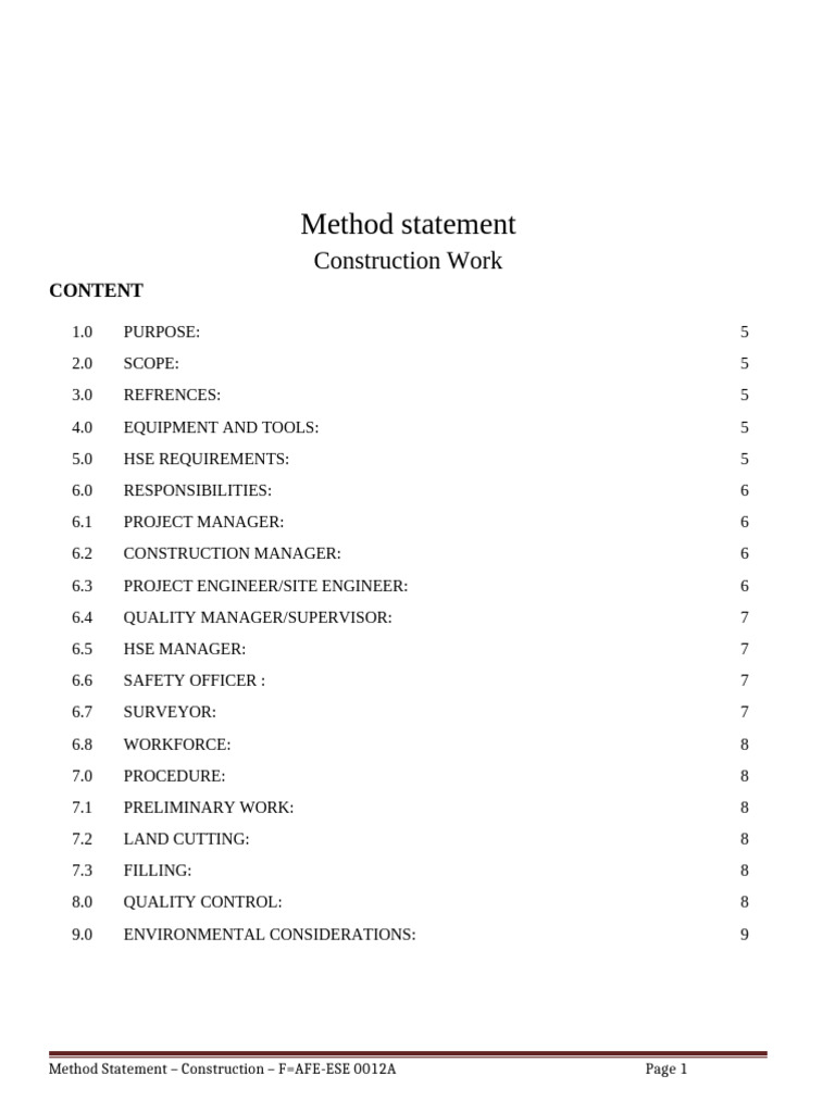 Construction Method Statement for Land Cutting | PDF | Safety ...