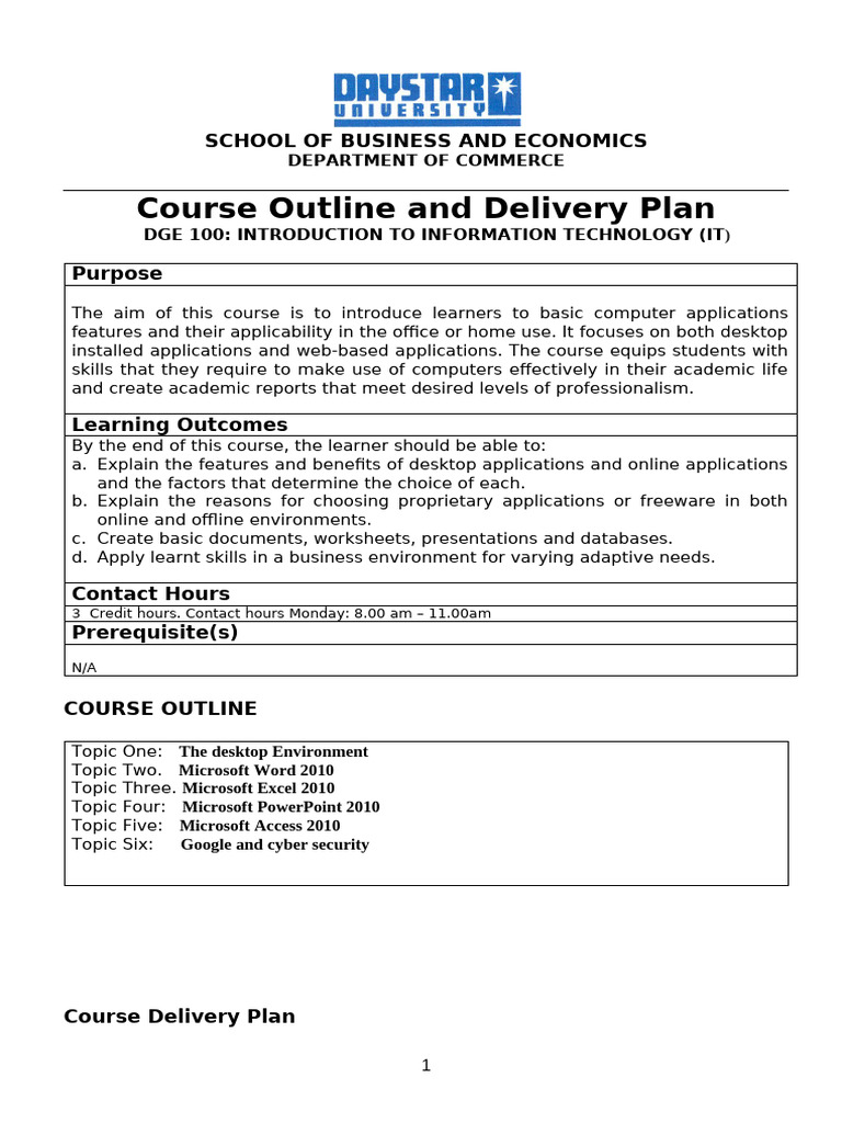 Introduction to Information Technology Course | PDF | Microsoft Excel ...