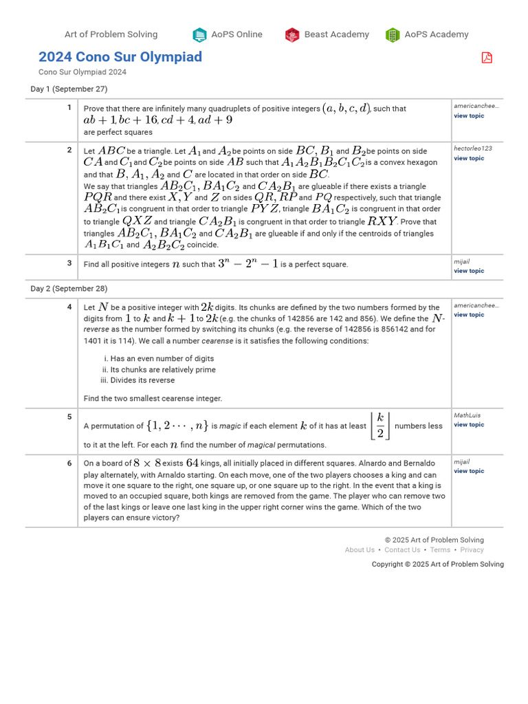 Cono Sur Olympiad 2024 Problems | PDF | Triangle | Elementary Geometry