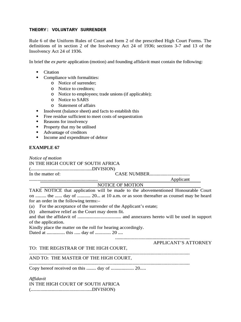 Voluntary Surrender Application Guide | PDF | Bankruptcy | Private Law