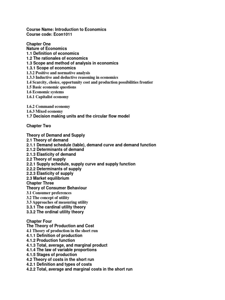 Course Outline - 2098195410introduction To Economics | PDF