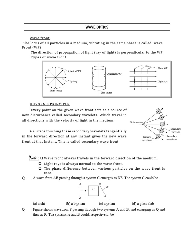 WAVE OPTICS Theory and Questions | PDF | Diffraction | Wavelength
