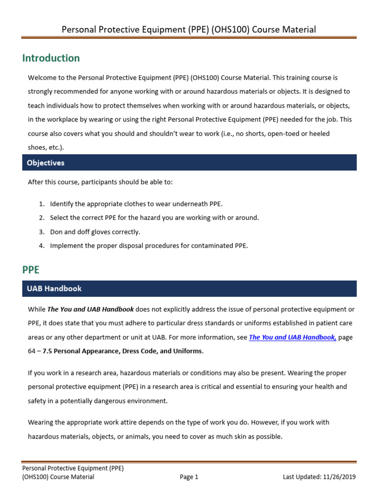 CourseMaterialOHS100 11262019 | PDF | Personal Protective Equipment | Noise