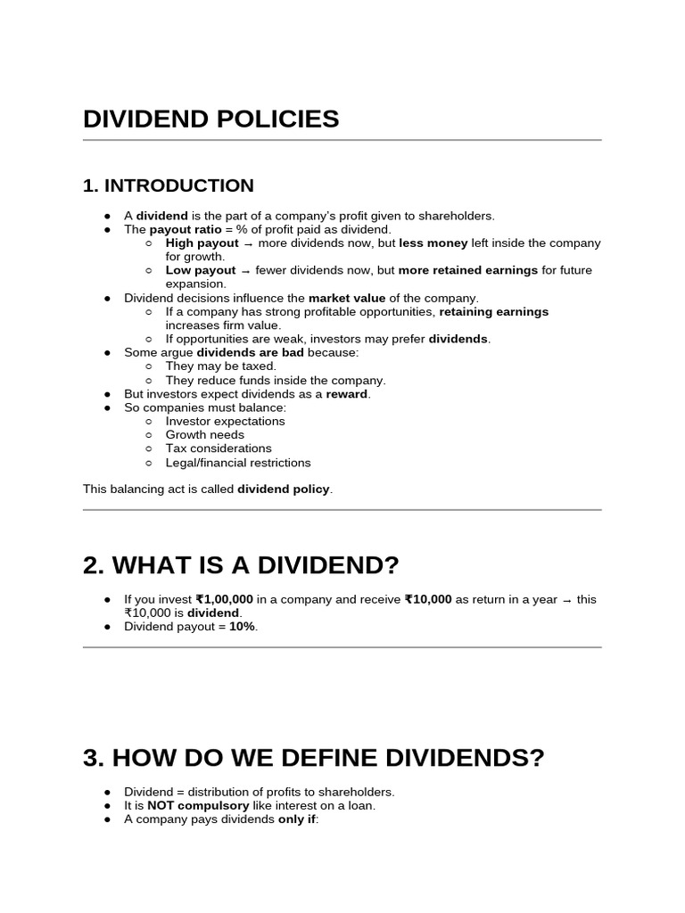 Dividend Policies | PDF | Dividend | Share Repurchase