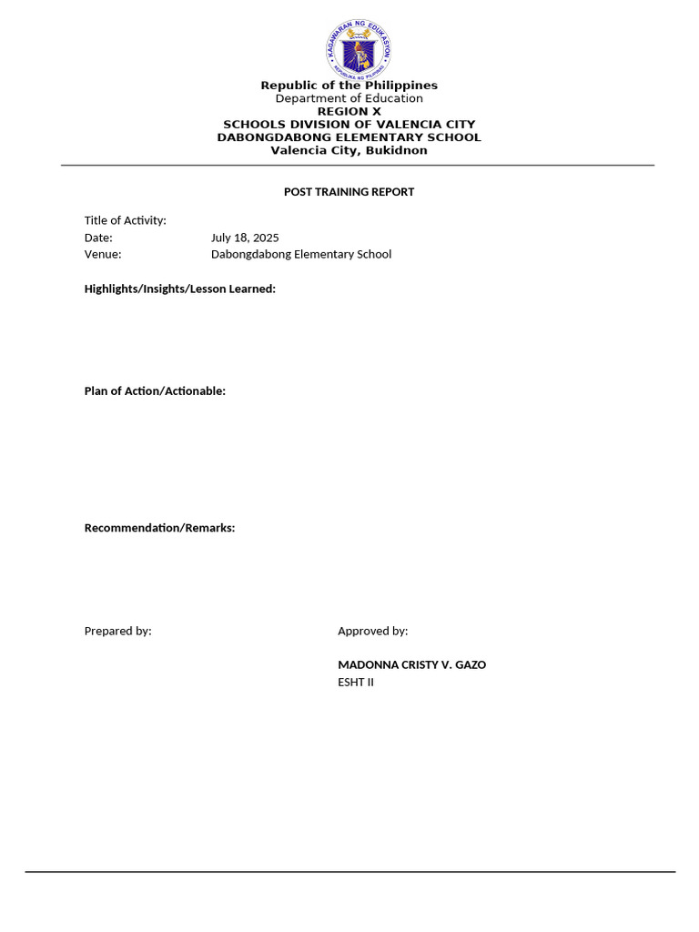 Post Training Report Blank | PDF